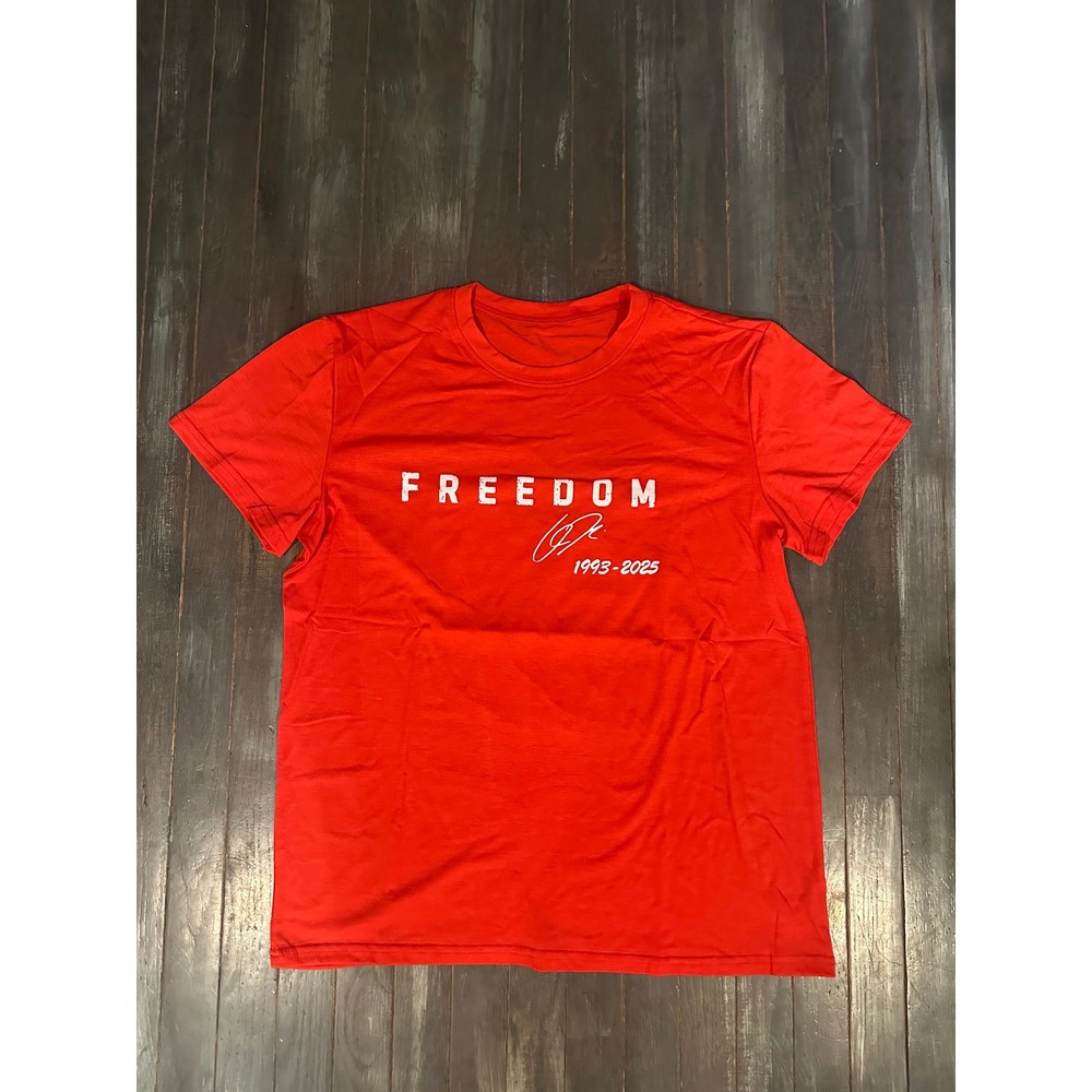 Freedom Faith Over Fear Red Graphic T-Shirt American Flag Cross Womens Short Slv